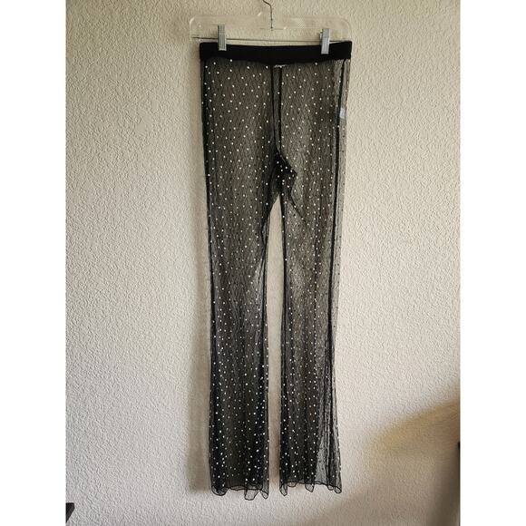 Bear Dance Pants - Bear Dance Black Sheer Studded Flare Out Leggings S